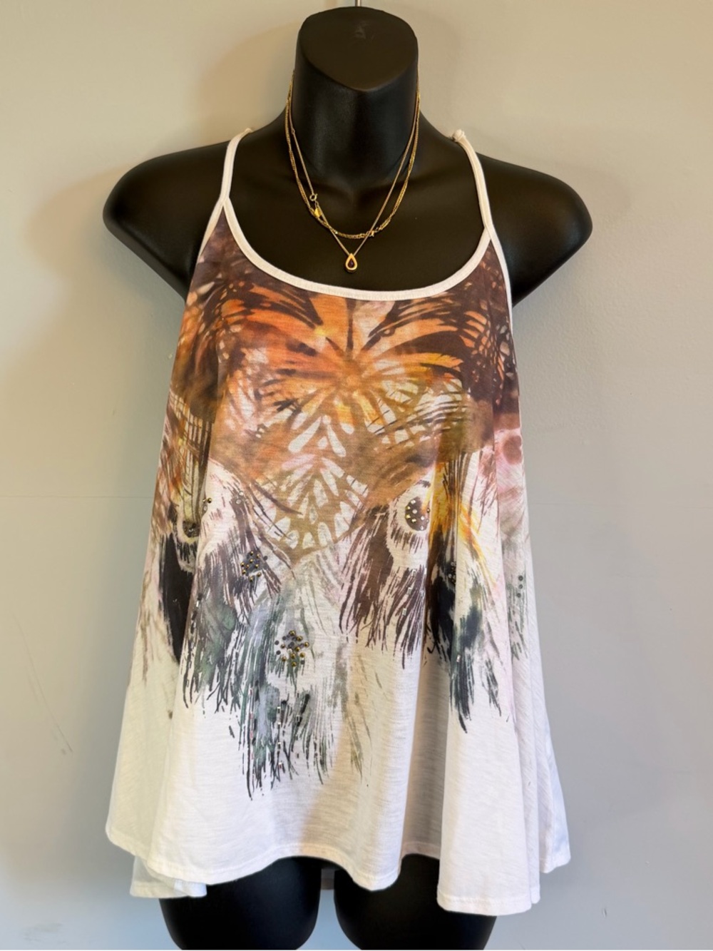 Boho Graphic Swing Tank Top - White Multi